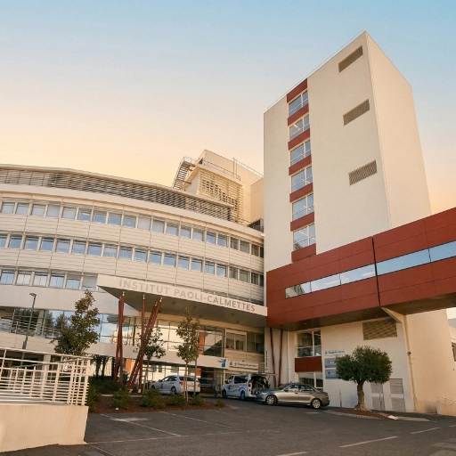 Façade de l'Institut Paoli-Calmettes à Marseille, centre de cancérologie desservi par taxi VSL conventionné CPAM en Provence